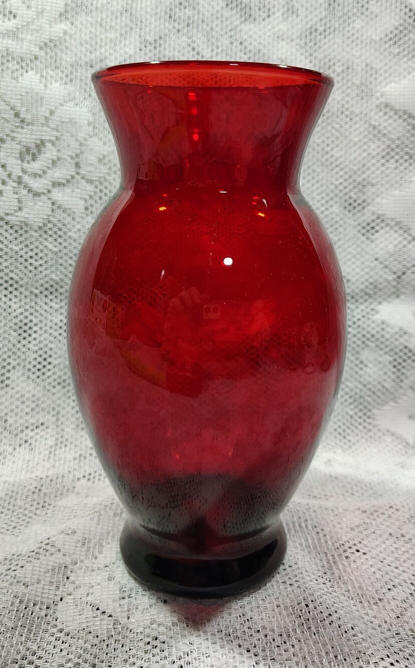 Anchor Hocking Royal Ruby Red Flower Vase Mid Century Modern Glass